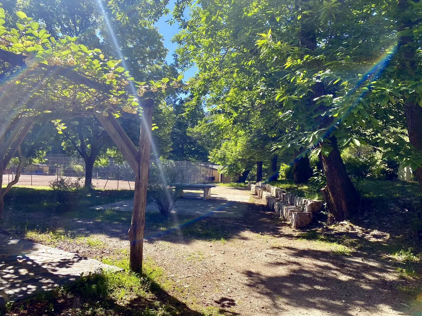 Allée du camping et tonnelle au Seven Camp – Le Martinet